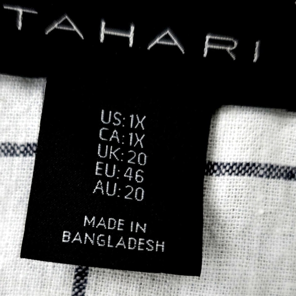 Tahari Linen Navy and White Window pane Top - Picture 7 of 8